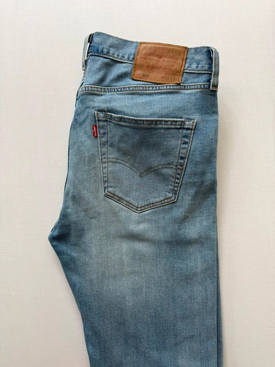 Levi's 501 Premium Straight Jeans Stretch Blue Mens • W33 L32 - Altered Length