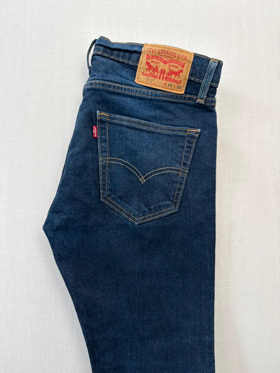 Levi's 512 Slim Tapered Dark Blue Stretch Jeans Mens • W32 L30 - Altered Length