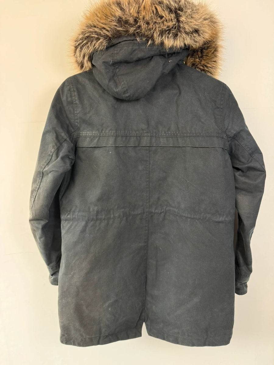 Barbour Dartford Wax Parka Jacket Navy Hooded Womens • UK12 Medium / M