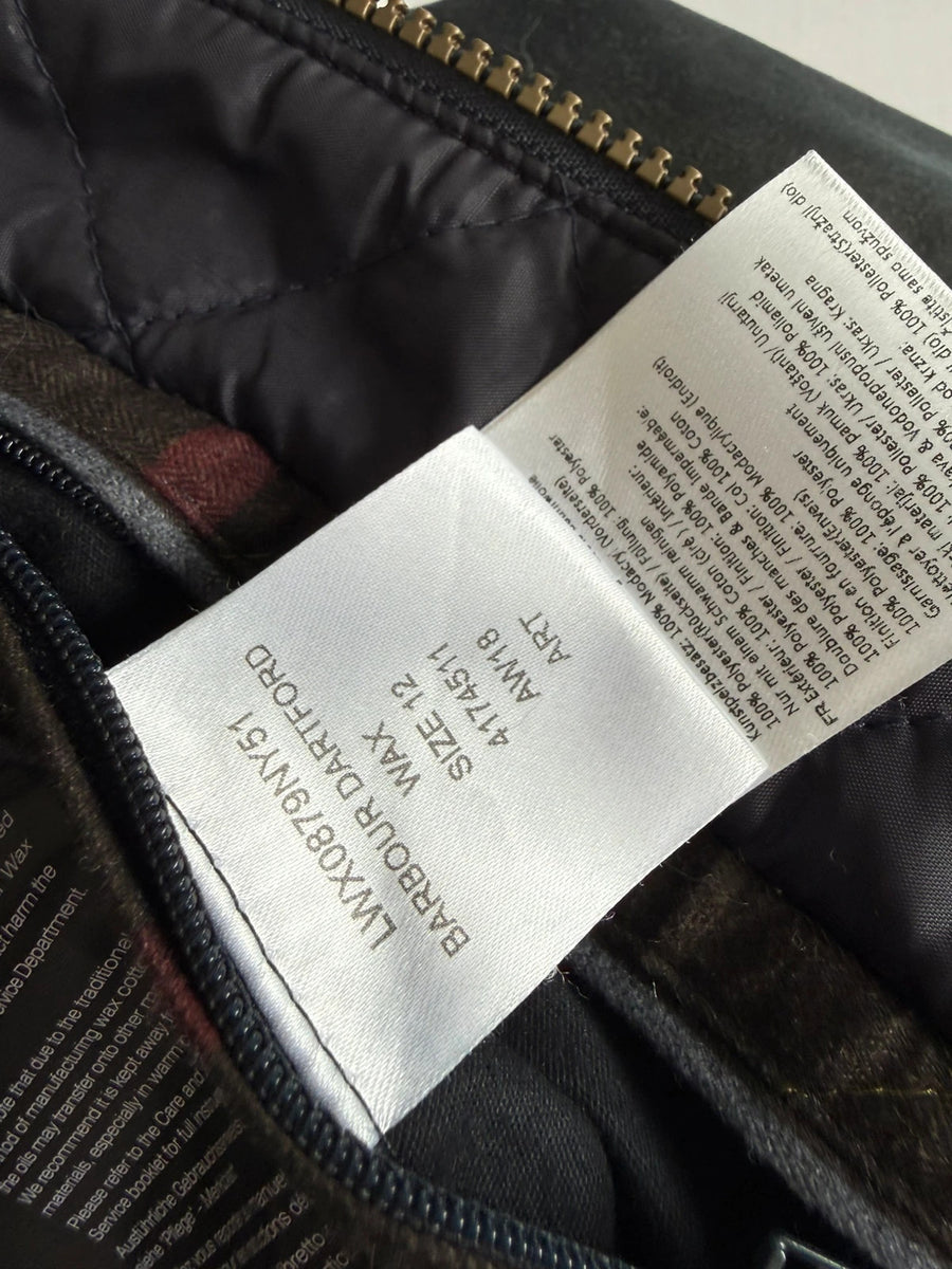 Barbour Dartford Wax Parka Jacket Navy Hooded Womens • UK12 Medium / M
