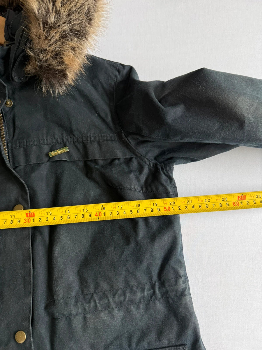 Barbour Dartford Wax Parka Jacket Navy Hooded Womens • UK12 Medium / M
