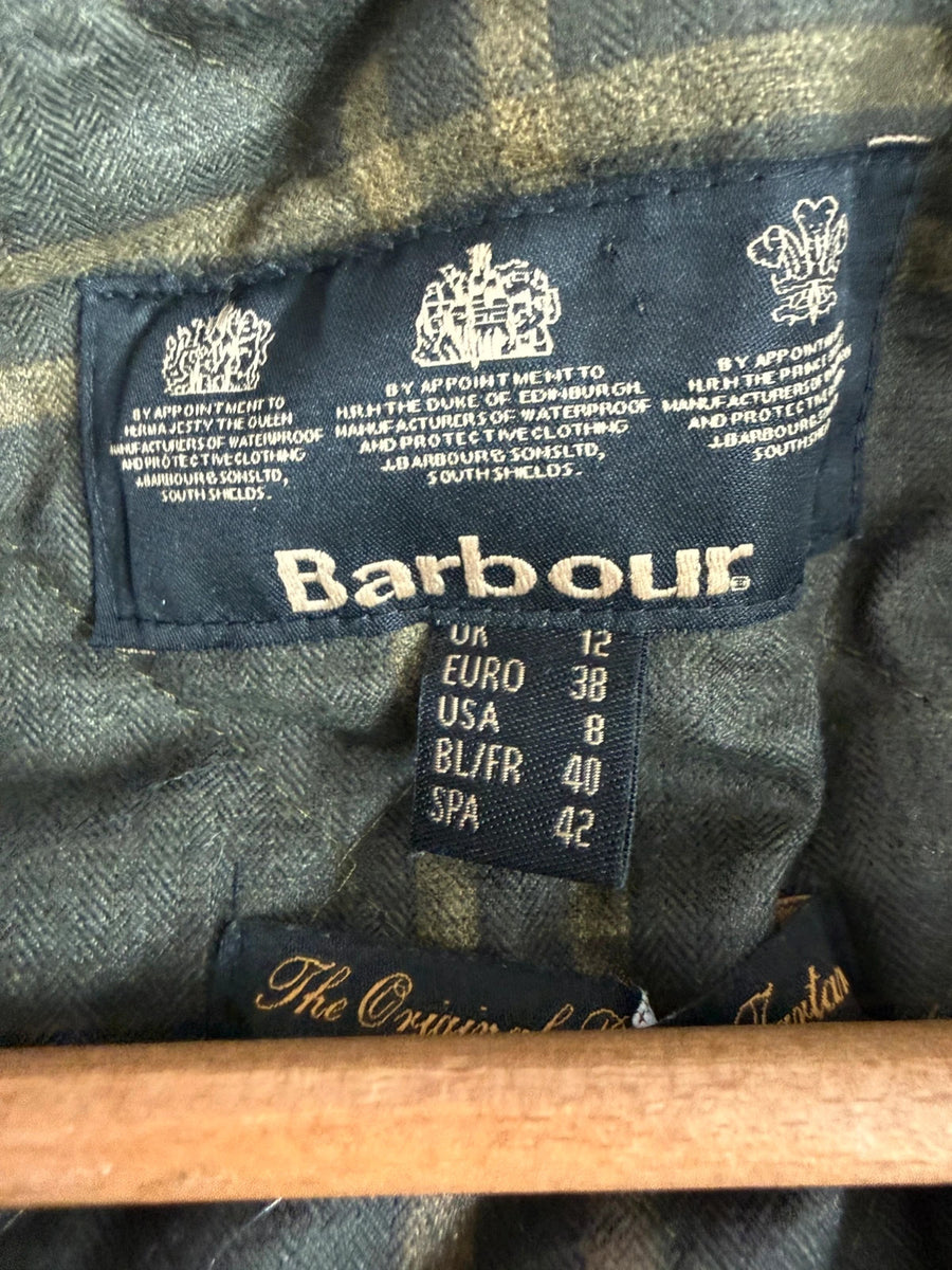 Barbour Dartford Wax Parka Jacket Navy Hooded Womens • UK12 Medium / M
