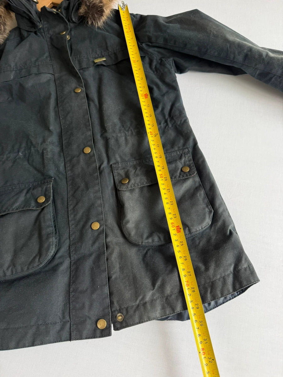 Barbour Dartford Wax Parka Jacket Navy Hooded Womens • UK12 Medium / M