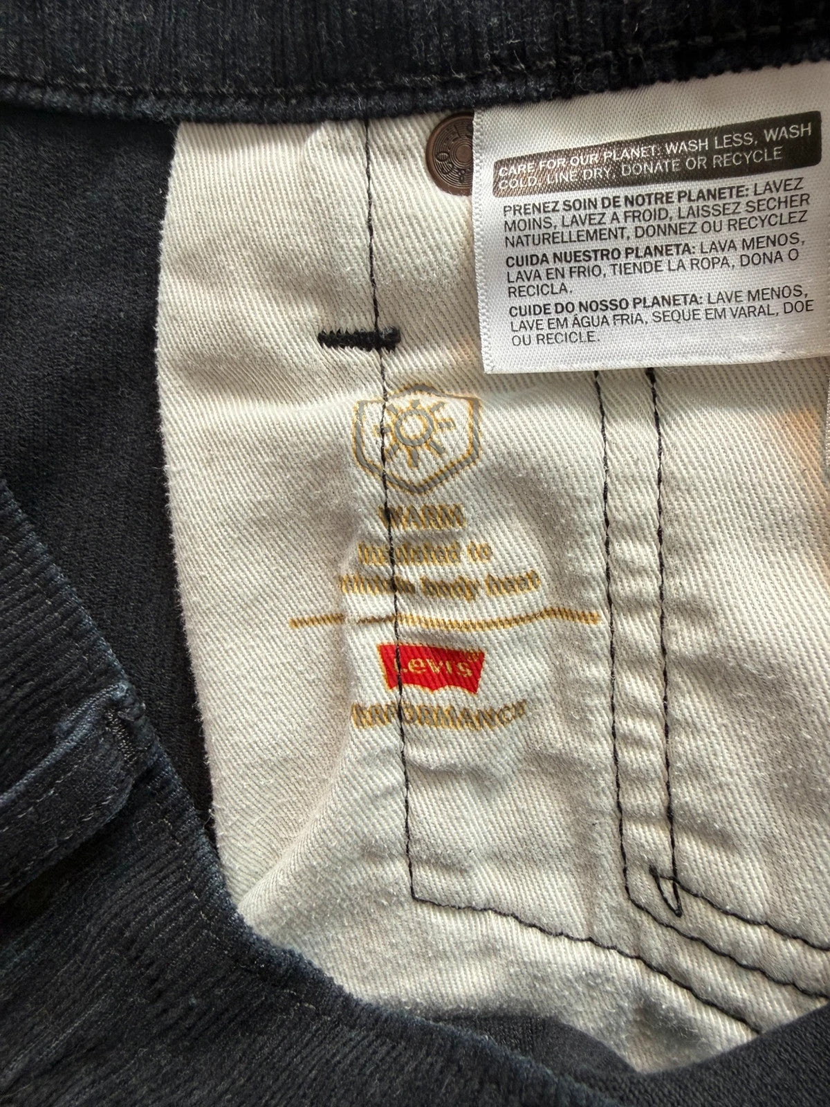 Levi's black straight jeans with classic five-pocket styling and signature back pocket stitching.