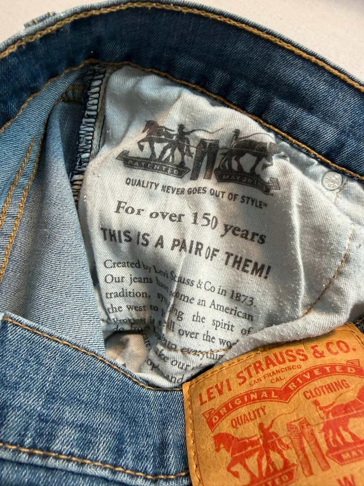 Levi's blue straight jeans with classic five-pocket styling and tapered leg.