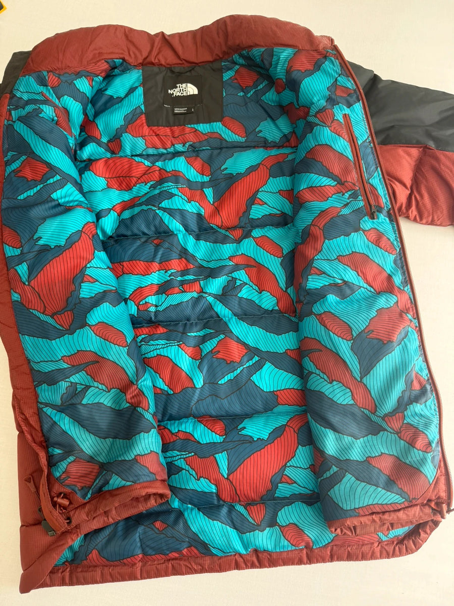 The North Face 700 Down Puffer Jacket Rust Grey Printed Mens • Large / L