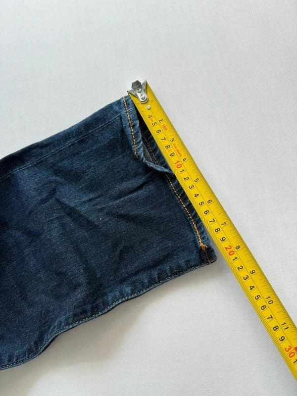 Levi's blue straight jeans with original logo patch and slight stretch material.