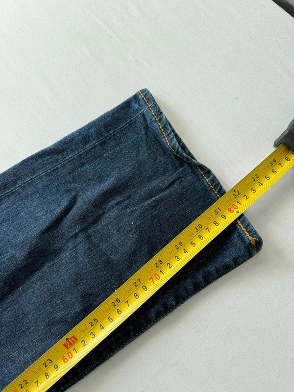 Levi's blue straight jeans with original logo patch and slight stretch material.
