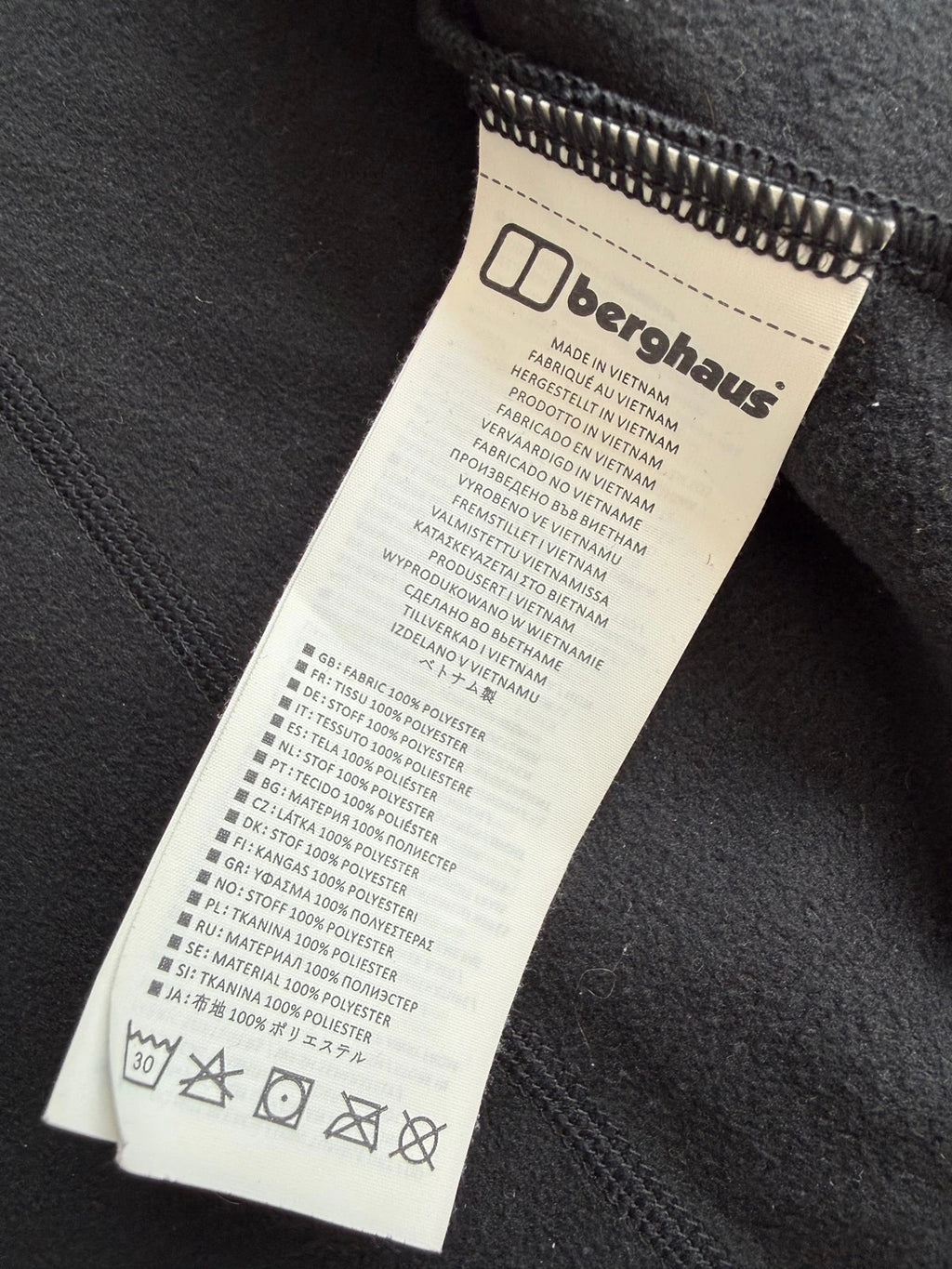 Berghaus grey fleece jacket with stand-up collar and zipped pockets, lightweight polyester.