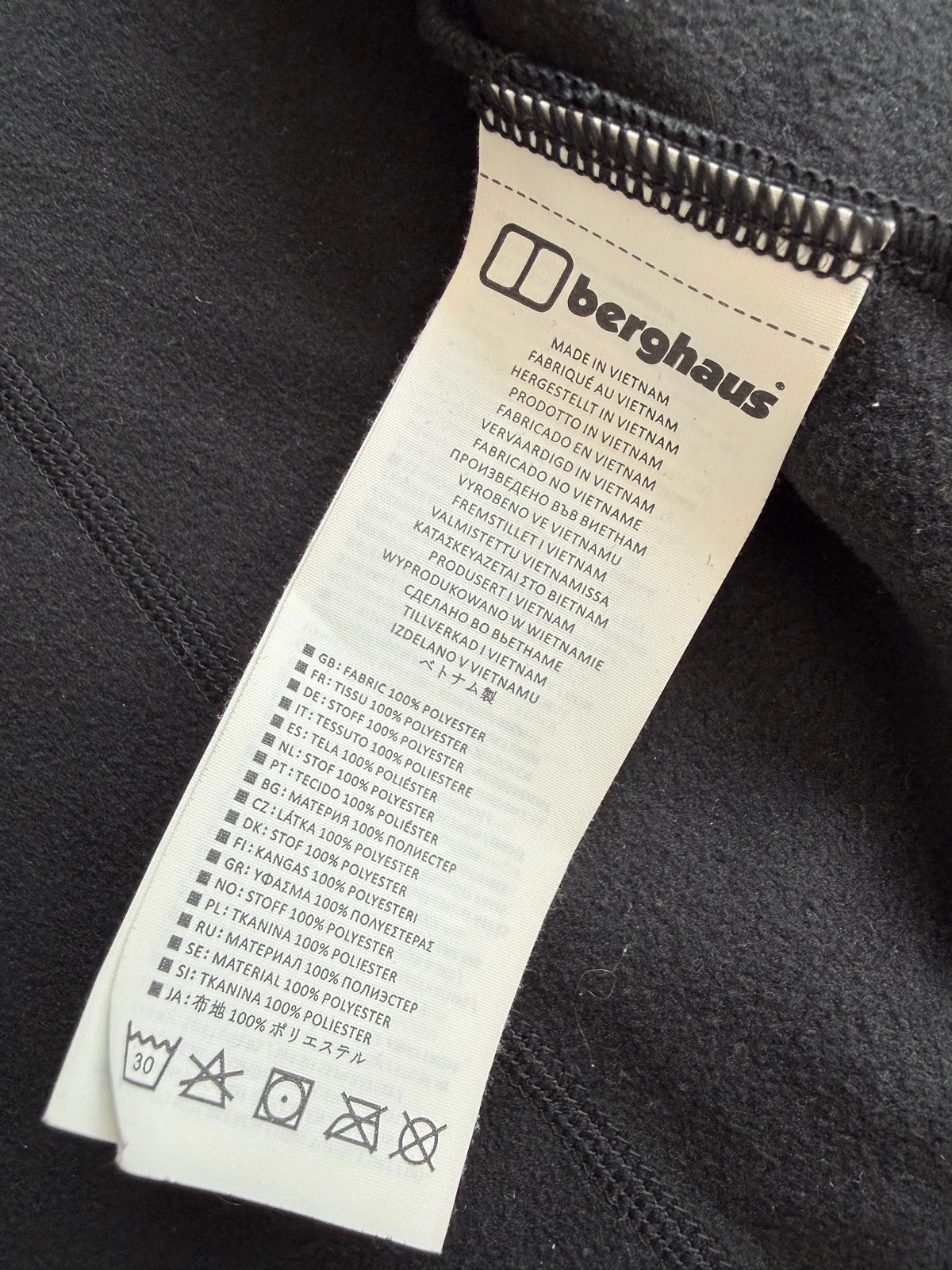 Berghaus grey fleece jacket with stand-up collar and zipped pockets, lightweight polyester.