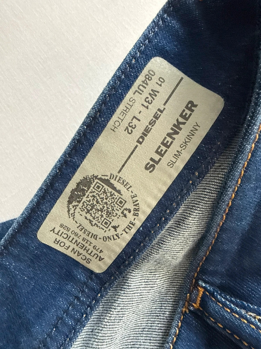 Diesel Sleenker Slim Skinny Stretch Jeans Dark Blue Mens • W31 L32