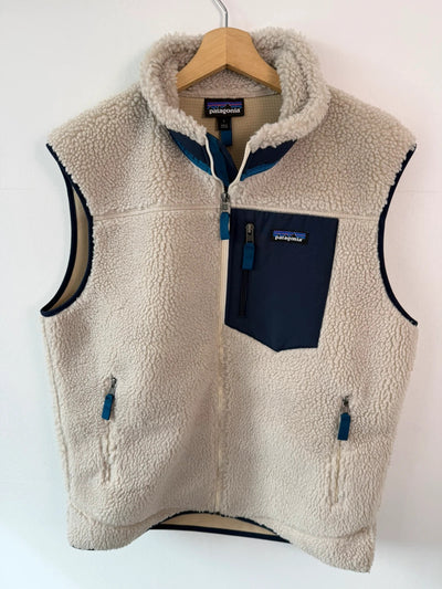 Patagonia Classic Retro-X Deep Pile Fleece Vest Natural/Navy Mens • Large / L