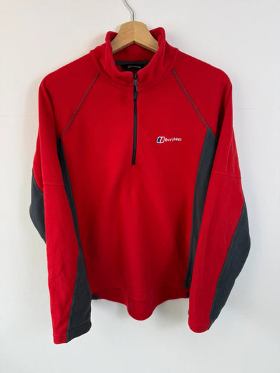 Berghaus 1/4 Zip Fleece Red Grey Mens • Medium / M