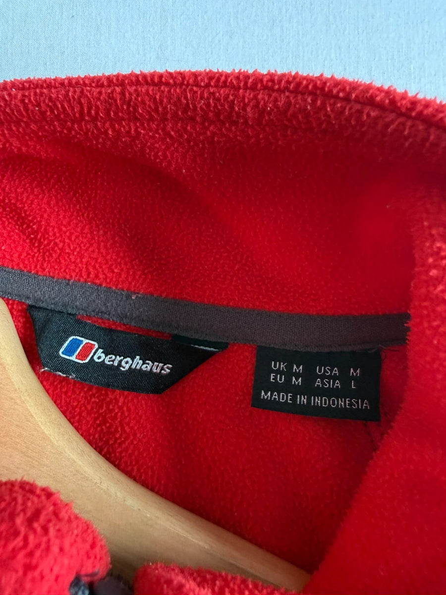 Berghaus 1/4 Zip Fleece Red Grey Mens • Medium / M