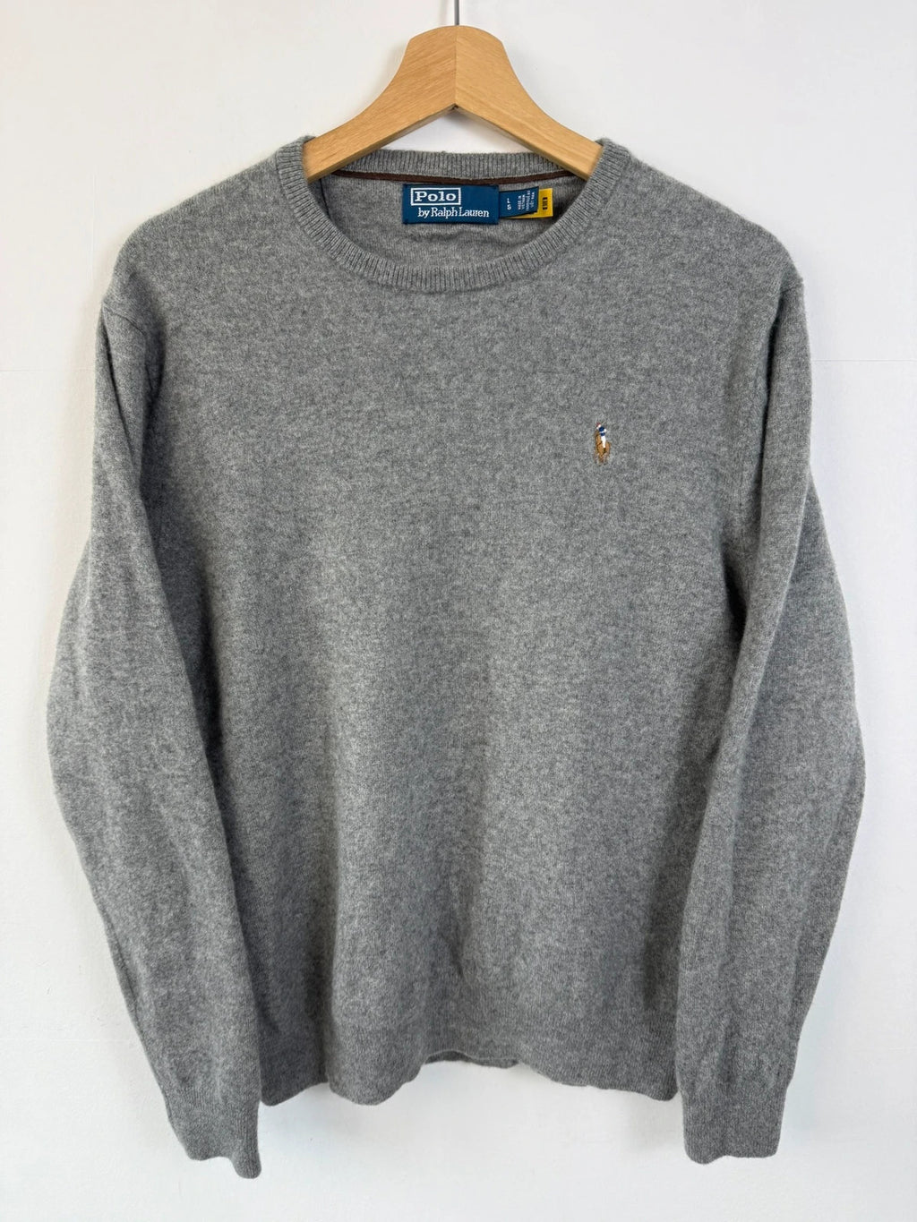 Polo Ralph Lauren grey wool jumper slim fit with embroidered pony logo and ribbed details.