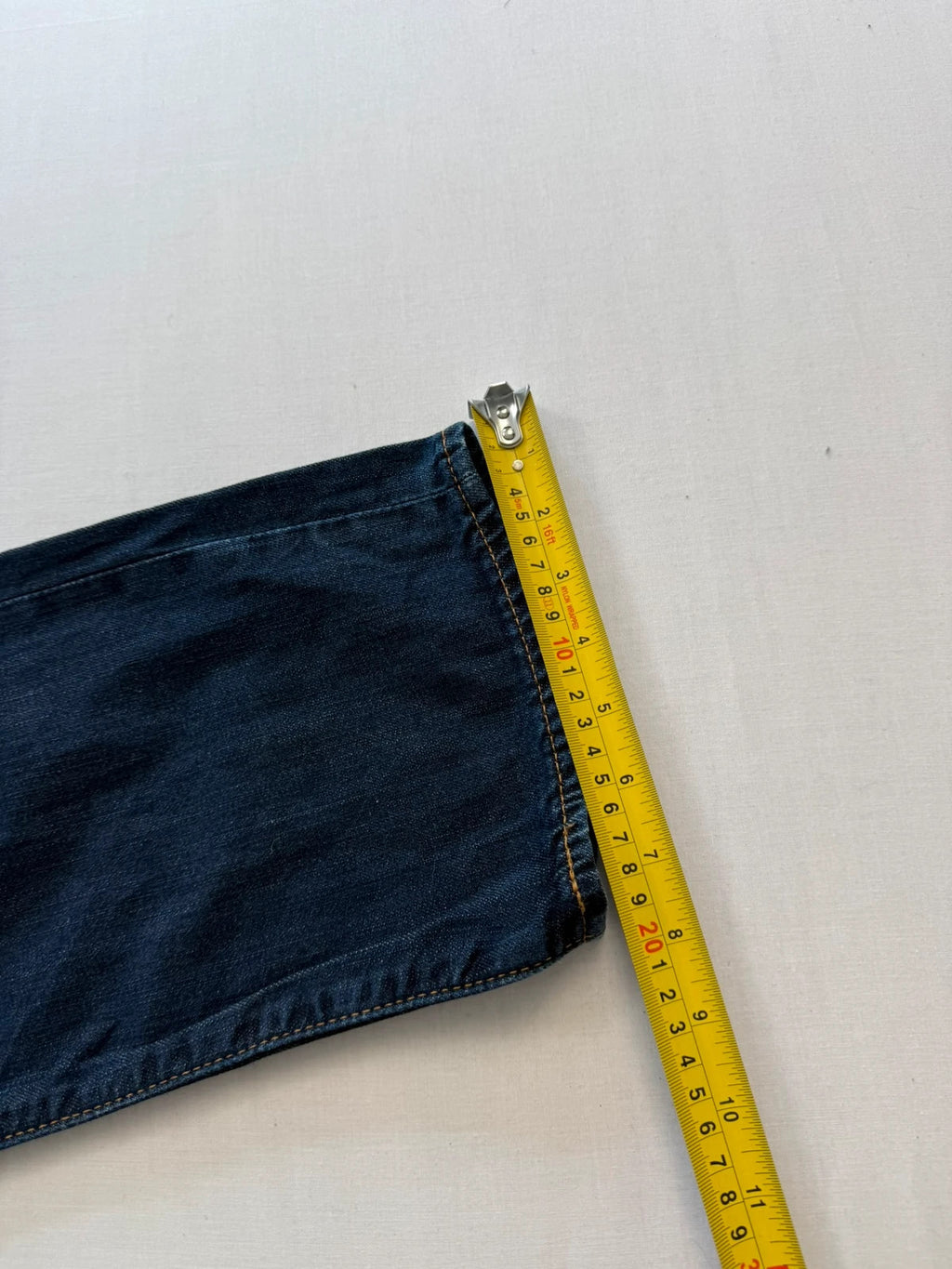 Levi's straight jeans navy blue stretch denim with premium label and altered length.