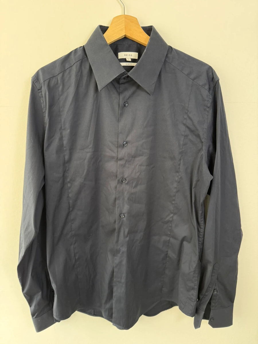 Reiss Gianna Slim Fit Shirt Navy Longsleeve Mens • XL