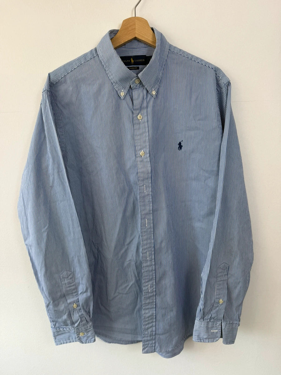 Ralph Lauren Long Sleeve Striped Cotton Shirt Blue Mens • Large / L