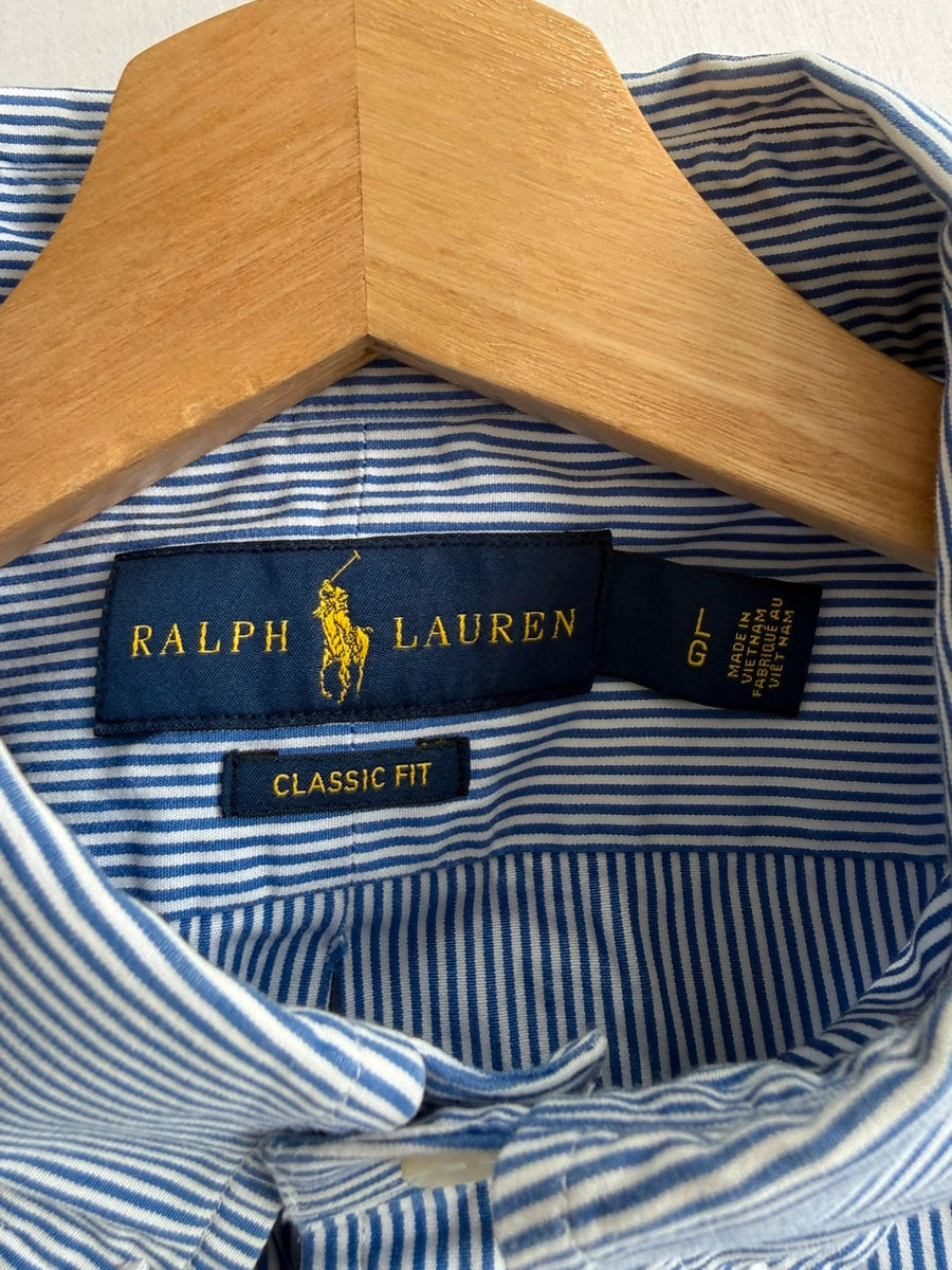 Ralph Lauren Long Sleeve Striped Cotton Shirt Blue Mens • Large / L