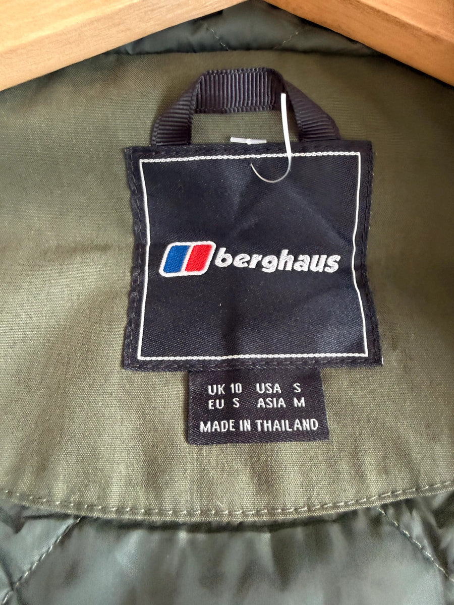 Berghaus Parka Jacket Faux Trim Hood Khaki Green Womens • Size 10 / S