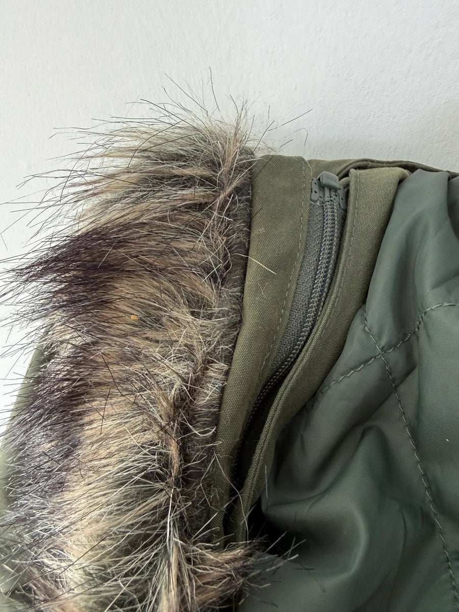 Berghaus Parka Jacket Faux Trim Hood Khaki Green Womens • Size 10 / S