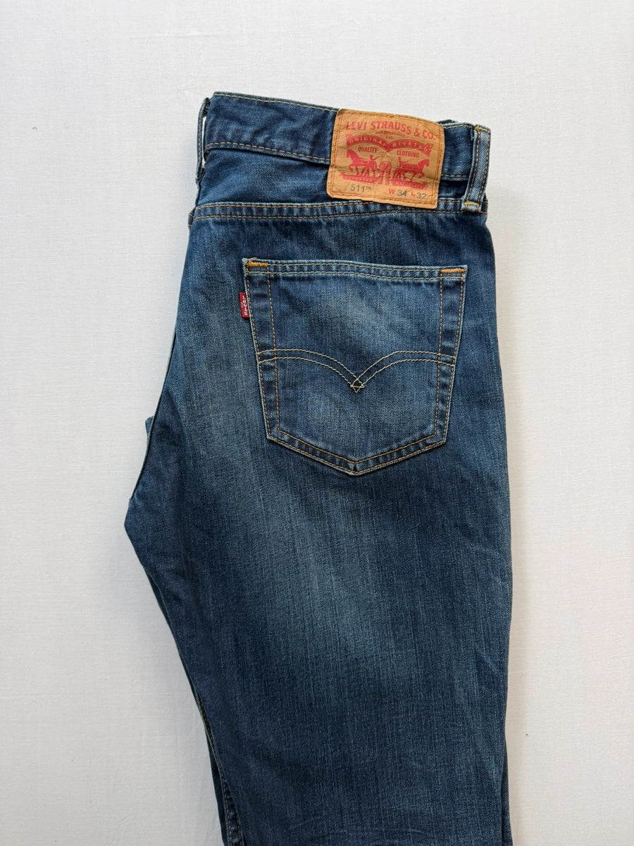 Levi's 511 Slim Fit Dark Indigo Blue Wash Jeans Mens • W34 L32