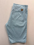 Carhartt light blue chino shorts with back pocket branded patch and soft stretch cotton twill.