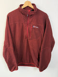 Berghaus burgundy quarter zip fleece with zip chest pocket and adjustable drawcord hem.