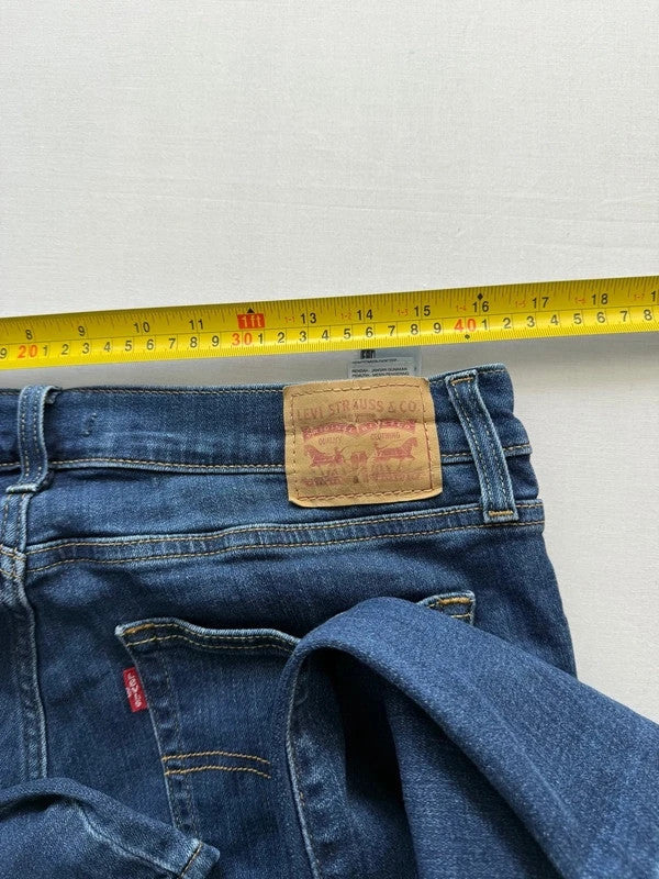 Levi's mid blue straight jeans with classic five-pocket styling and comfortable stretch fit.