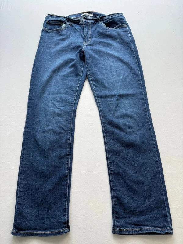 Levi's mid blue straight jeans with classic five-pocket styling and comfortable stretch fit.