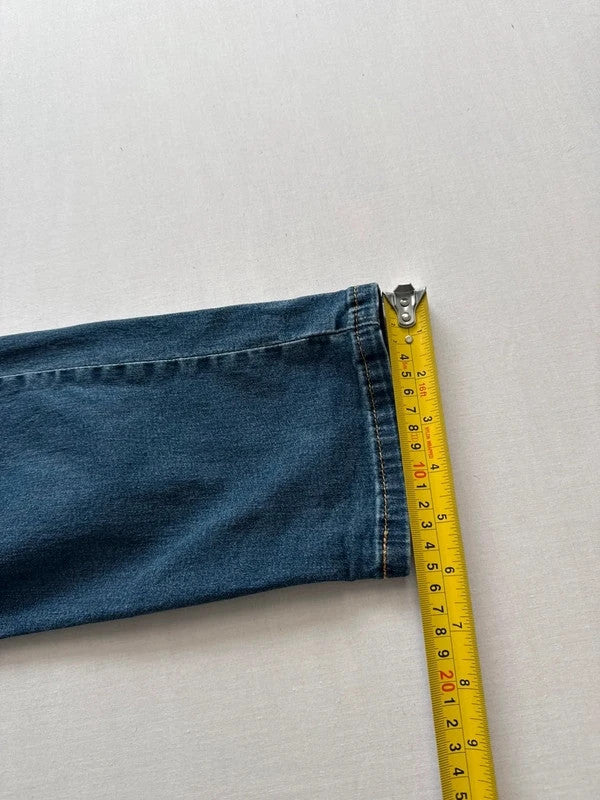 Levi's blue straight jeans with slim tapered fit and zip fly closure.
