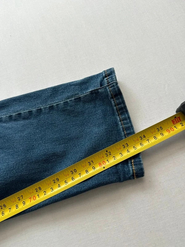 Levi's blue straight jeans with slim tapered fit and zip fly closure.