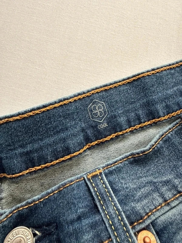 Levi's blue straight jeans with slim tapered fit and zip fly closure.