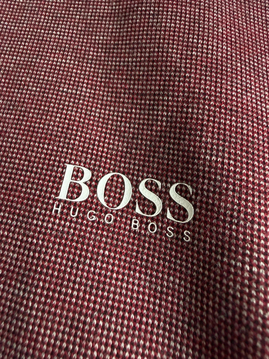 Hugo Boss Green Long Sleeve Polo Shirt Cotton Burgundy Mens • Medium / M