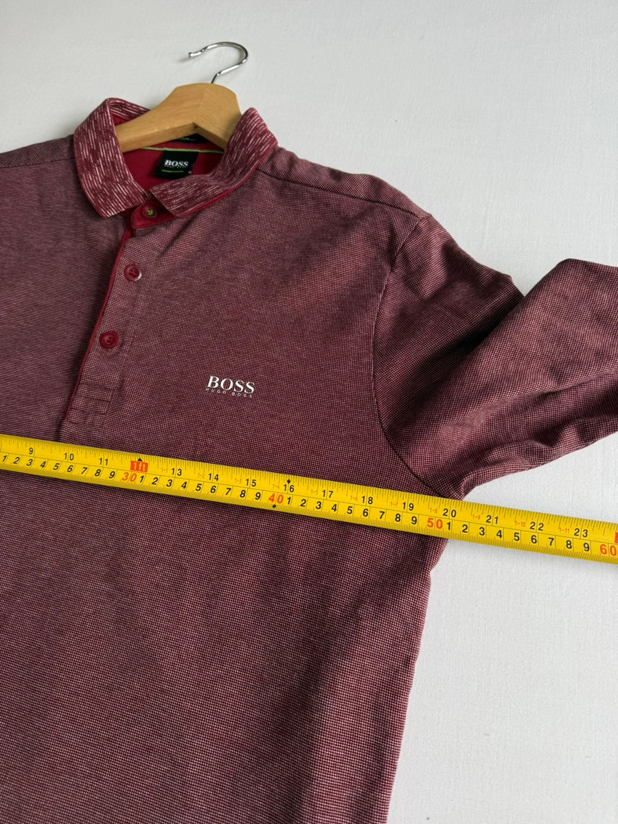 Hugo Boss Green Long Sleeve Polo Shirt Cotton Burgundy Mens • Medium / M