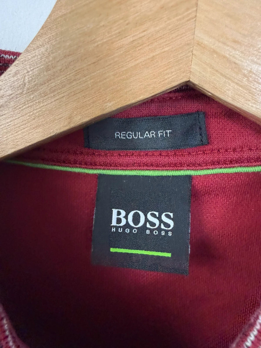 Hugo Boss Green Long Sleeve Polo Shirt Cotton Burgundy Mens • Medium / M