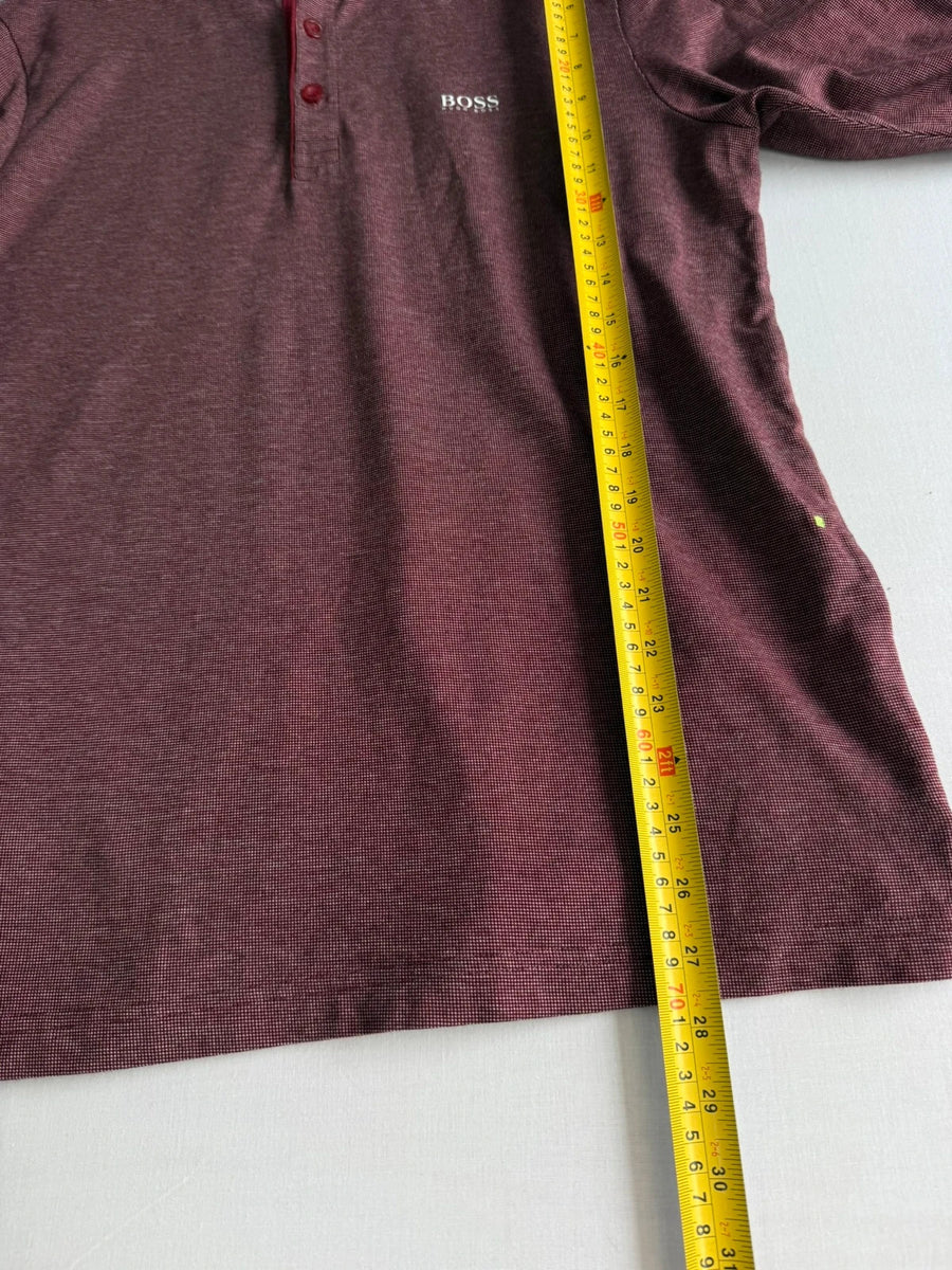 Hugo Boss Green Long Sleeve Polo Shirt Cotton Burgundy Mens • Medium / M