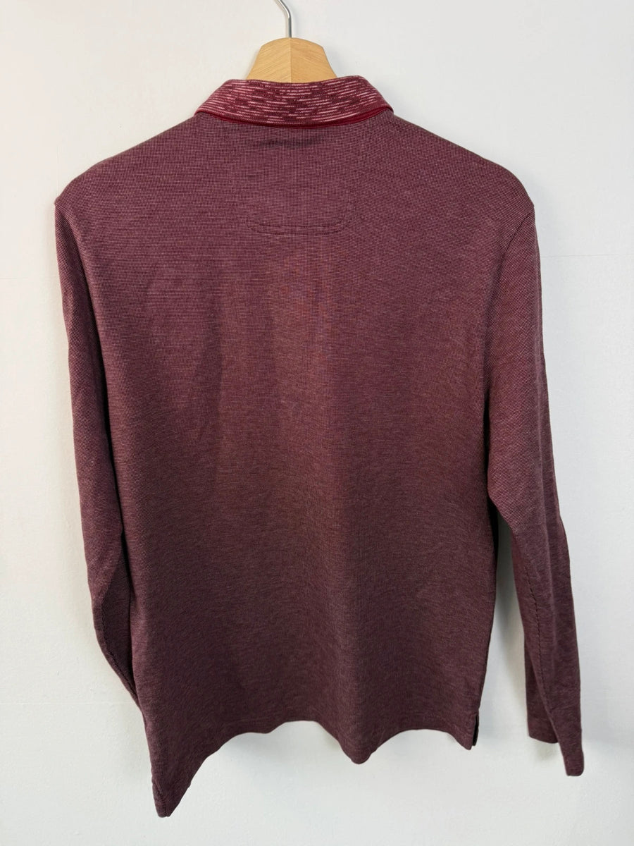 Hugo Boss Green Long Sleeve Polo Shirt Cotton Burgundy Mens • Medium / M