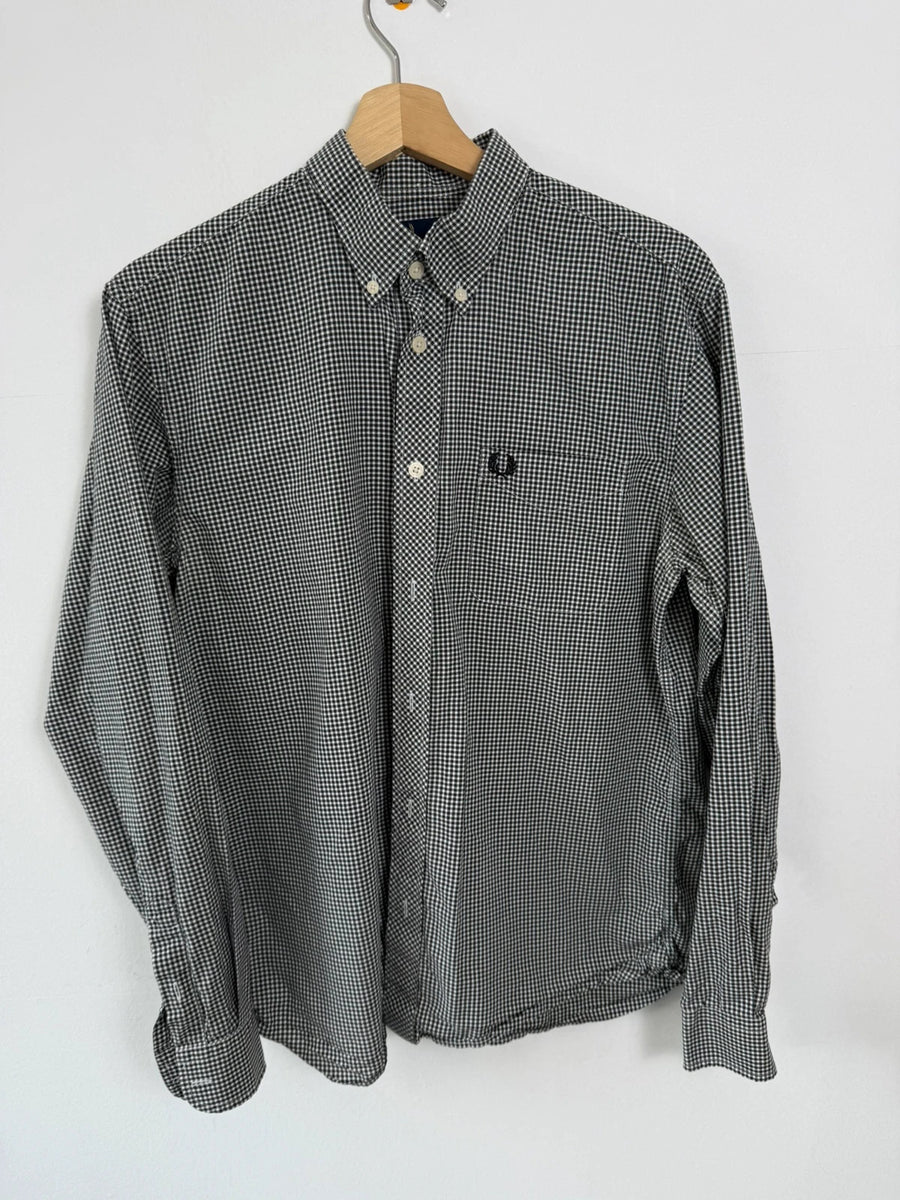 Fred Perry Micro Gingham Button Down Mod Shirt Black White Mens • Medium / M