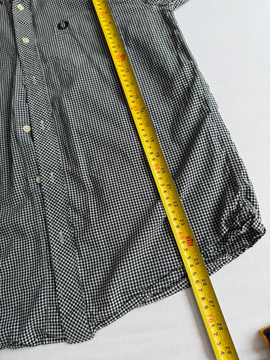 Fred Perry Micro Gingham Button Down Mod Shirt Black White Mens • Medium / M