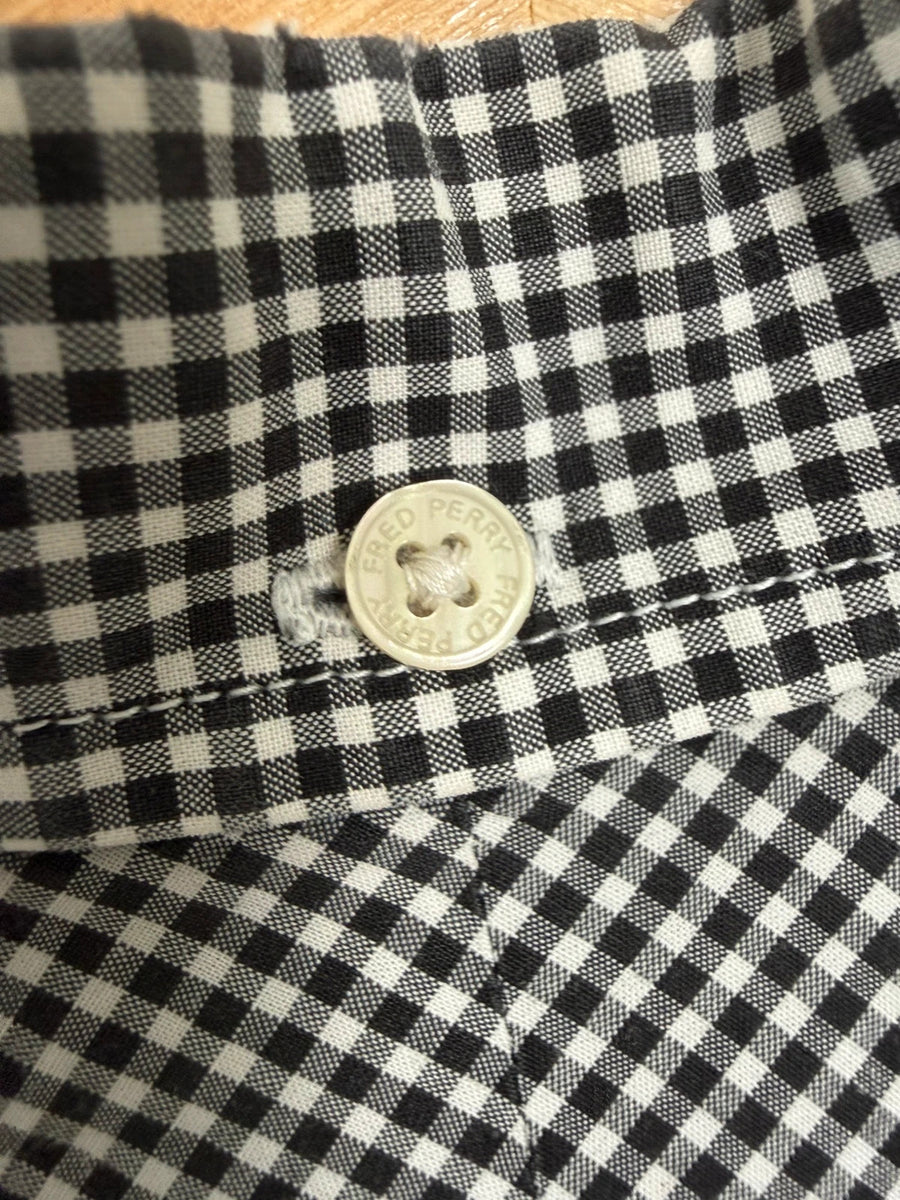 Fred Perry Micro Gingham Button Down Mod Shirt Black White Mens • Medium / M