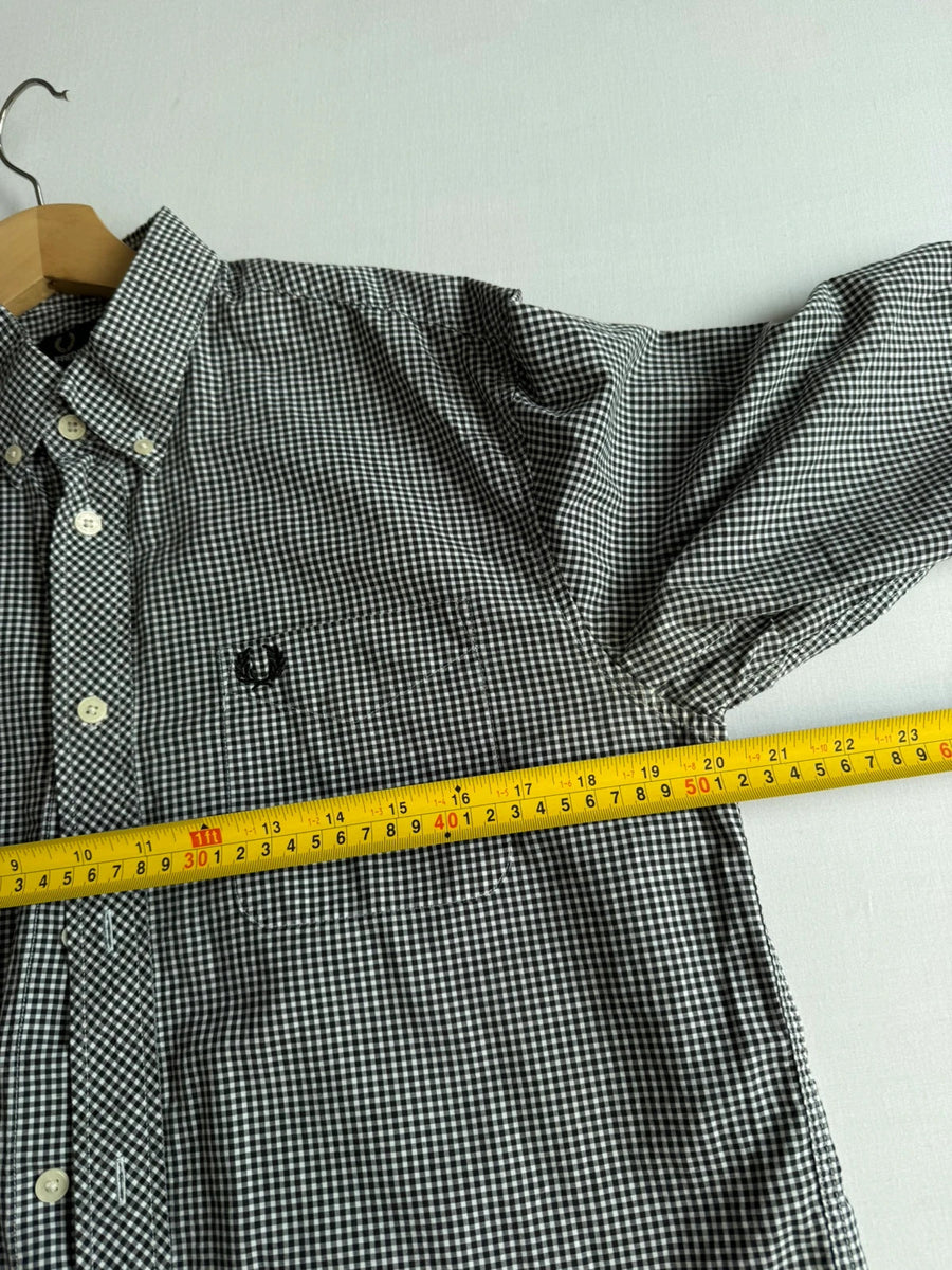 Fred Perry Micro Gingham Button Down Mod Shirt Black White Mens • Medium / M
