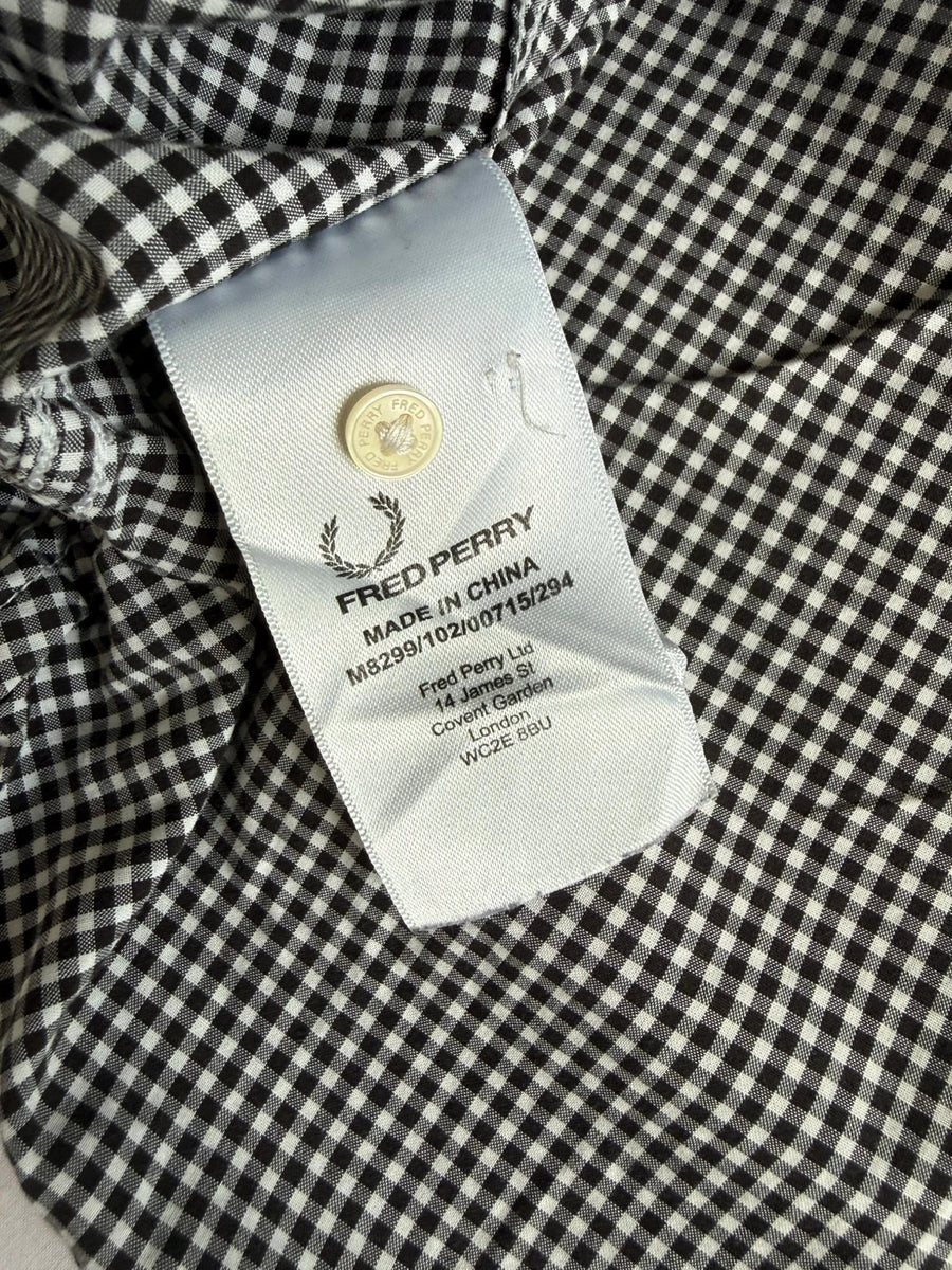 Fred Perry Micro Gingham Button Down Mod Shirt Black White Mens • Medium / M