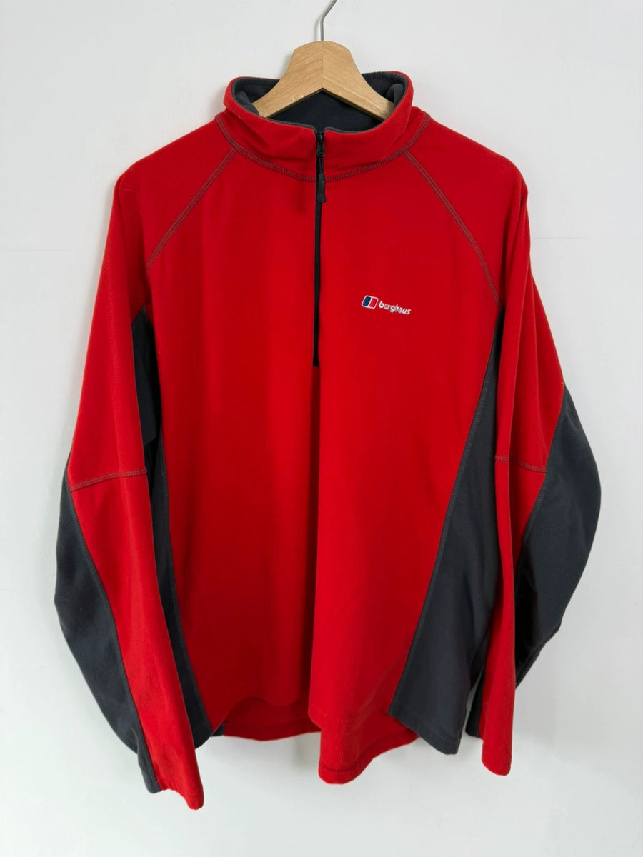 Berghaus Half Zip Microfleece Pullover Red-Grey Mens • XX-Large / XXL