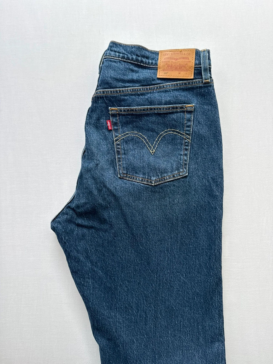 Levi's 501 Premium High Rise Straight Jeans Indigo Stretch Womens W34 L30 UK16