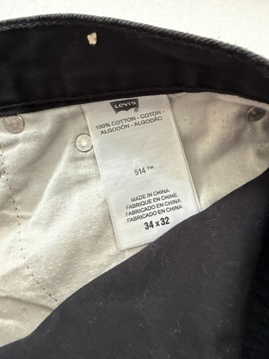 Levi's 514 Red Tab Straight Leg Black Pants Jeans Mens • W34 L32