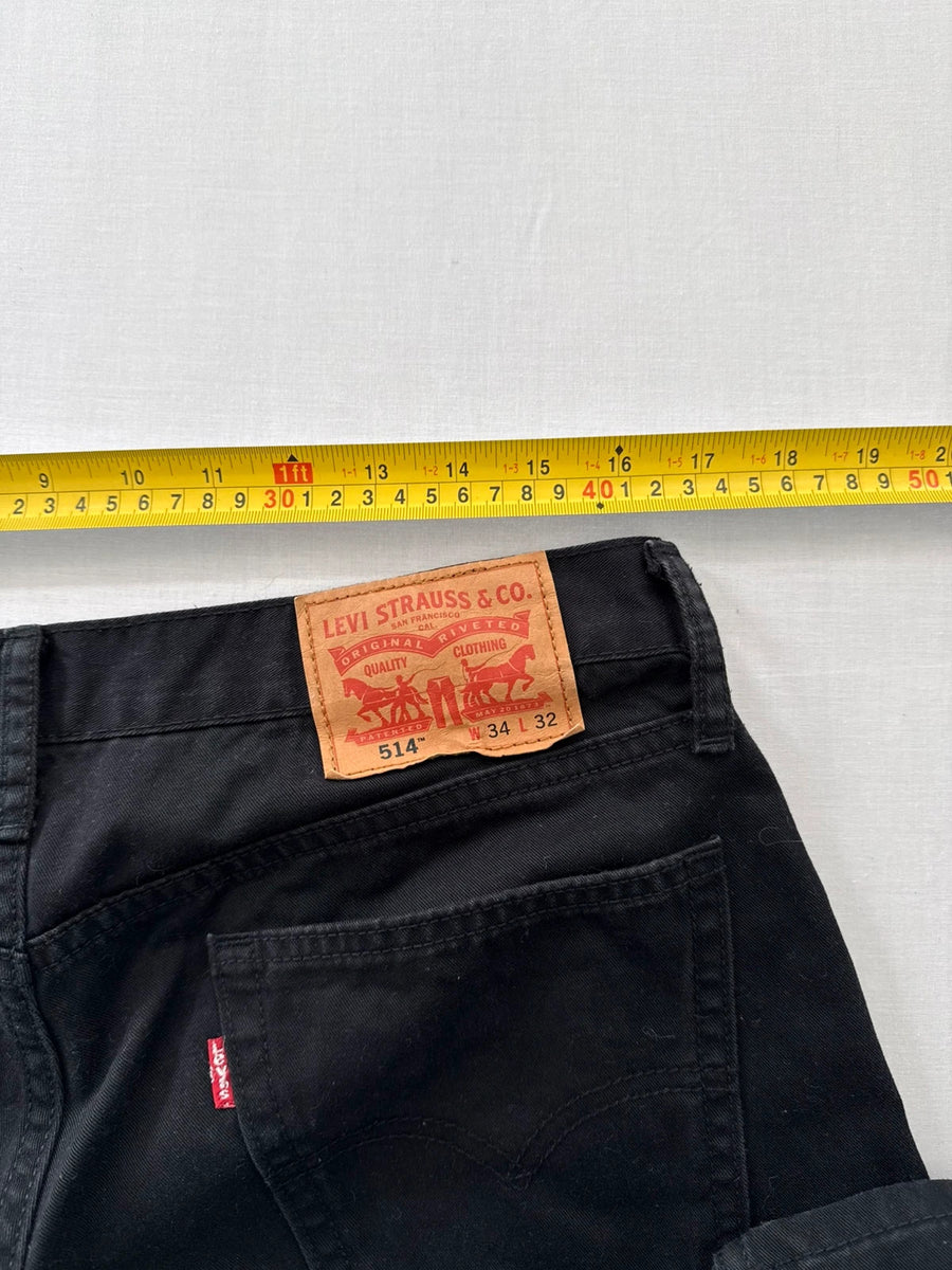 Levi's 514 Red Tab Straight Leg Black Pants Jeans Mens • W34 L32