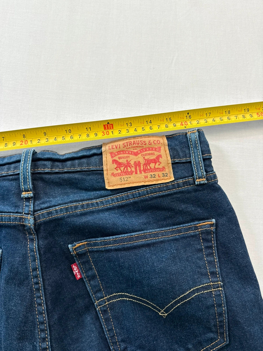 Levi's 512 Slim Tapered Dark Blue Stretch Jeans Mens • W32 L30 - Altered Length