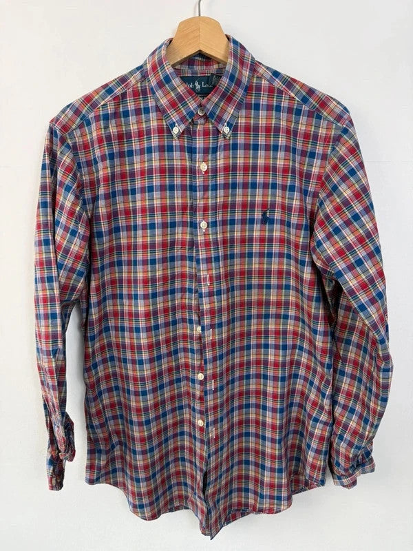 Ralph Lauren men's shirt multicolour plaid check with navy embroidered pony logo.
