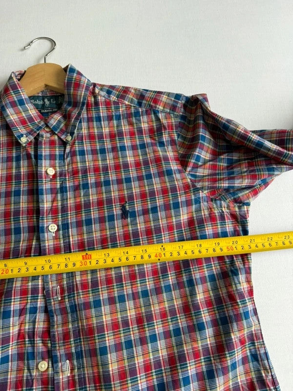 Ralph Lauren men's shirt multicolour plaid check with navy embroidered pony logo.